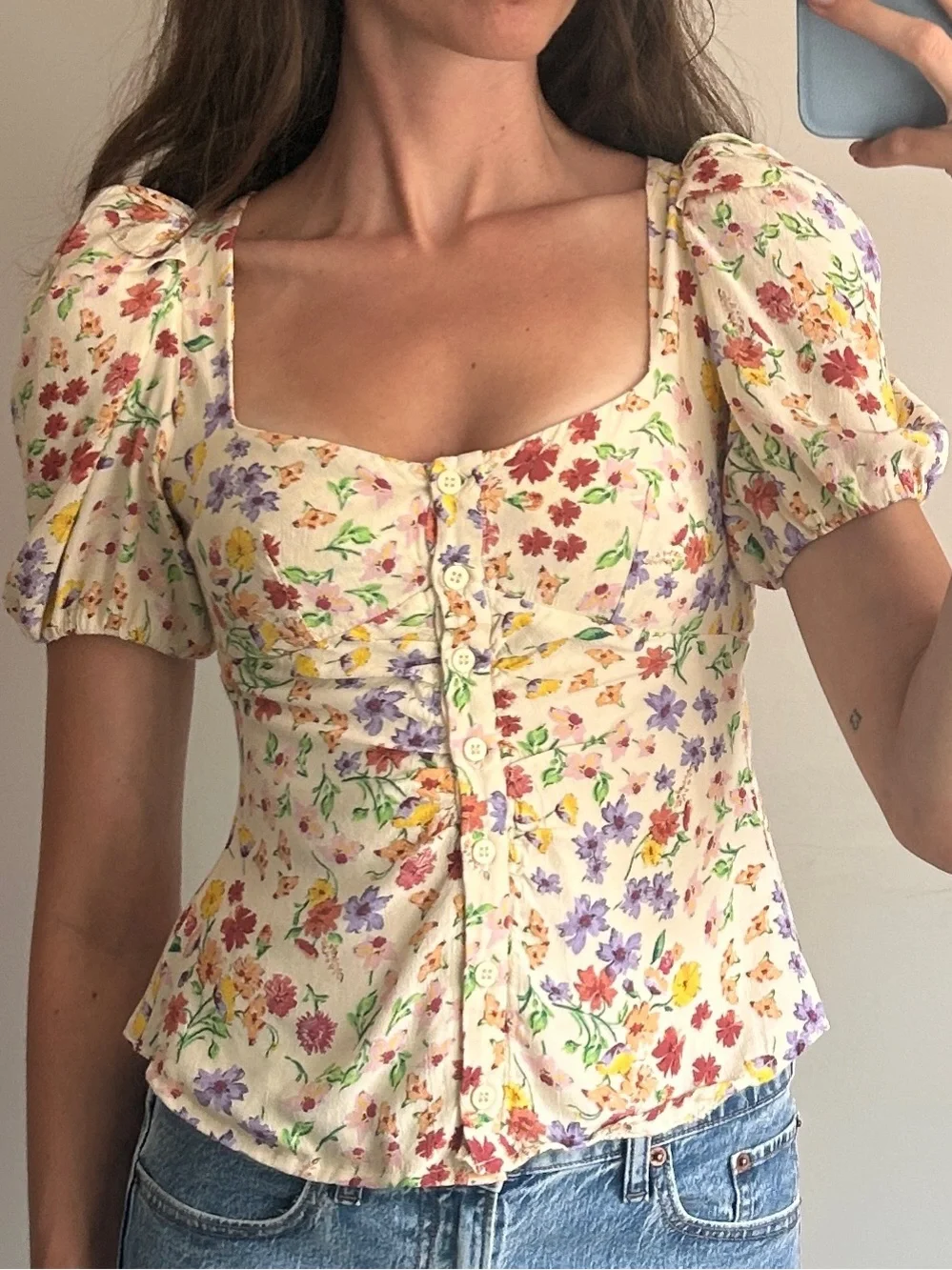 Zara Floral Puff Sleeve Blouse